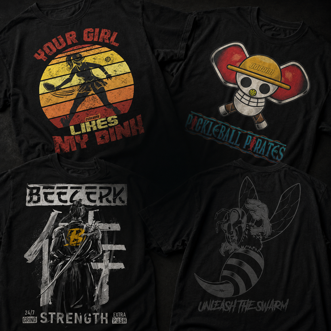 Graphic Tee Crew new graphic T-shirt designs featuring pickleball, streetwear, fitness and bee artwork