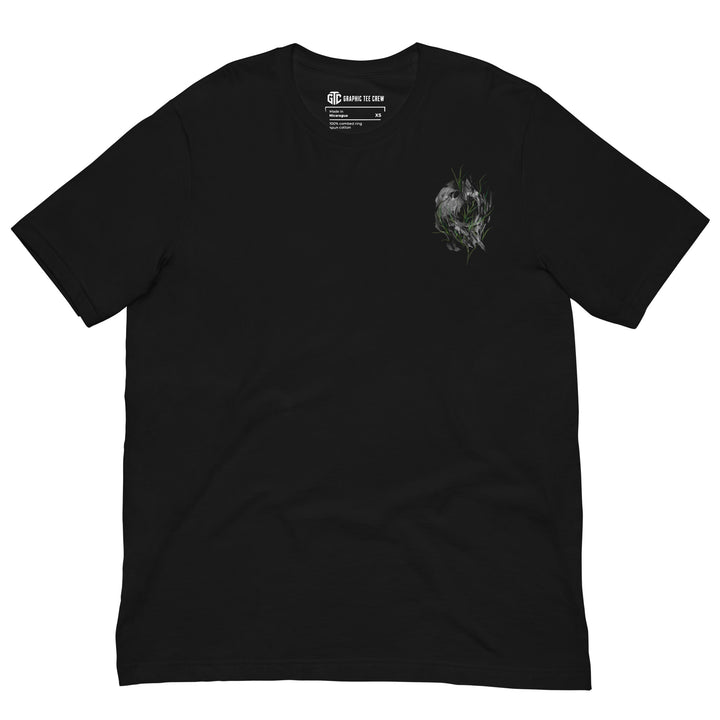 Black Green Skull Bloom graphic tee with small botanical skull chest print