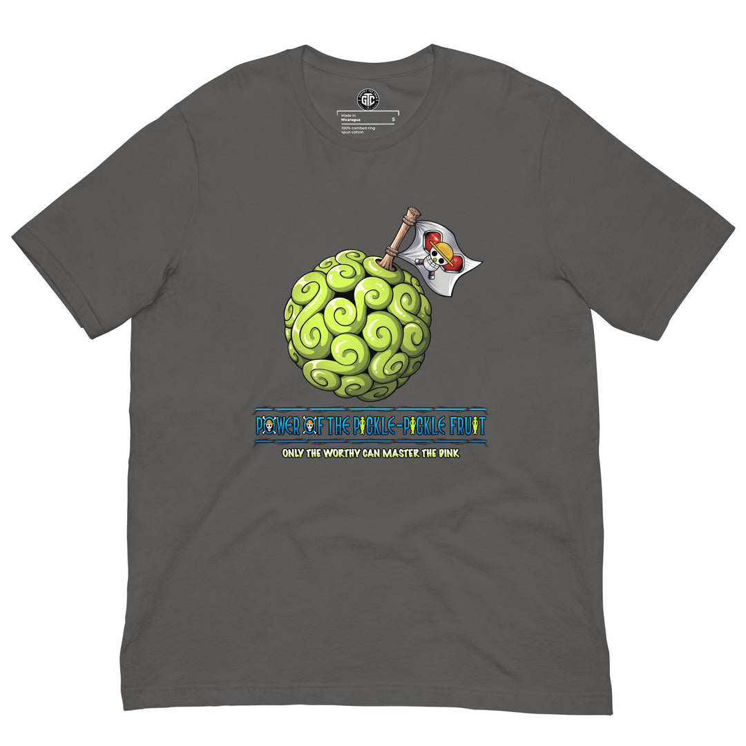 Pickle-Pickle  Devil Fruit anime-inspired pickleball graphic T-shirt with green swirling fruit artwork