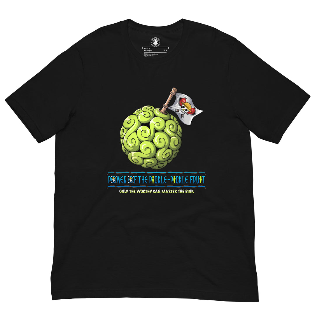 Pickle-Pickle  Devil Fruit anime-inspired pickleball graphic T-shirt with green swirling fruit artwork