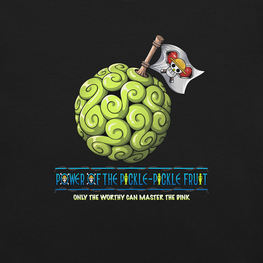Pickle-Pickle  Devil Fruit anime-inspired pickleball graphic T-shirt with green swirling fruit artwork