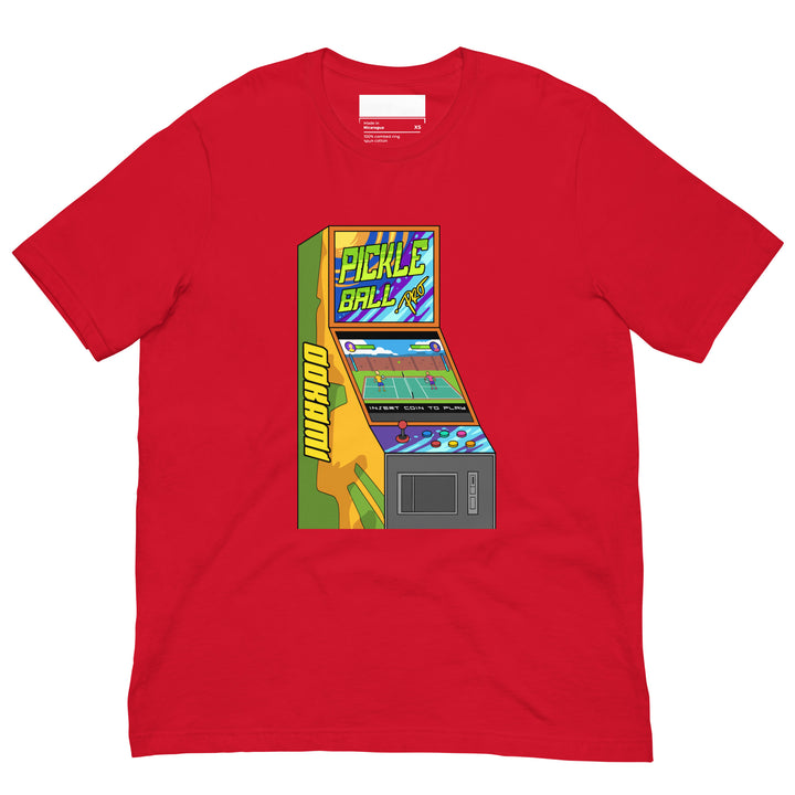 Red Pickleball Pro retro arcade T-shirt with colorful vintage gaming artwork